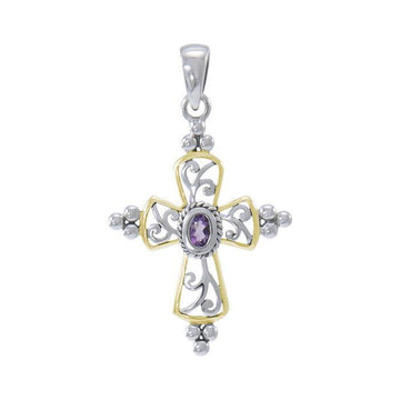 Victorian Cross Silver and 18K Gold Accent Pendant MPD3956 - Jewelry